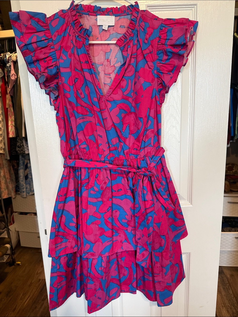 Sugarlips Hot Pink and Cobalt Floral Wrap Mini Dress